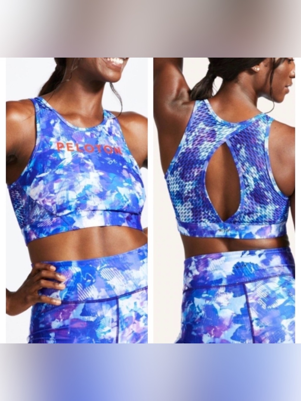Peloton Blue & Purple Patterned Women's Shorts and sports bra